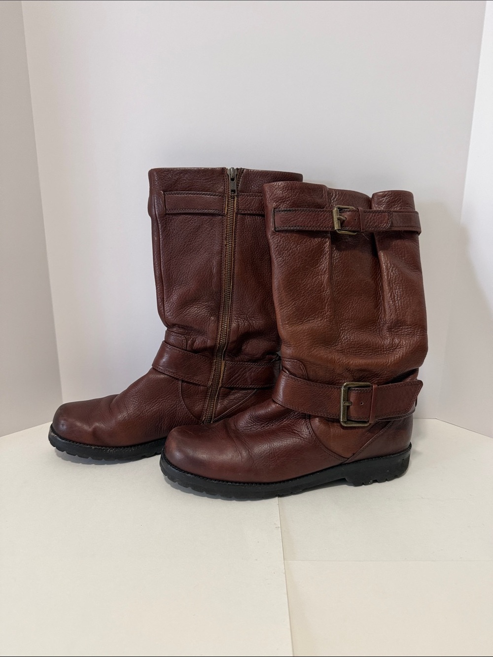 gentle souls Brown Leather Lace-Up Buckle Mid-Calf Boots